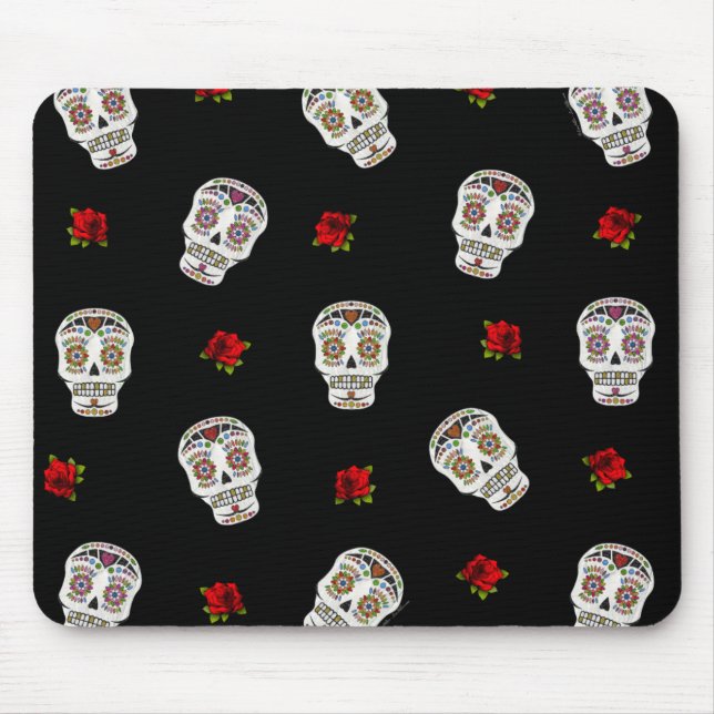 RAB Rockabilly Sugar Skulls Rose auf schwarz Mousepad (Vorne)