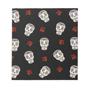 RAB Rockabilly Sugar Skulls Rose auf schwarz Notizblock