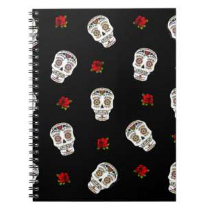 RAB Rockabilly Sugar Skulls Rose auf schwarz Notizblock
