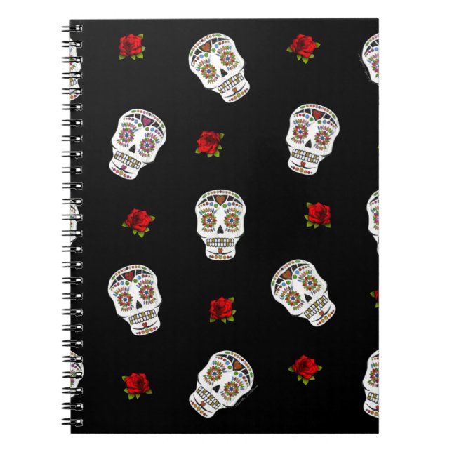 RAB Rockabilly Sugar Skulls Rose auf schwarz Notizblock (Vorderseite)