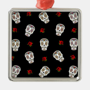 RAB Rockabilly Sugar Skulls Rose auf schwarz Ornament Aus Metall