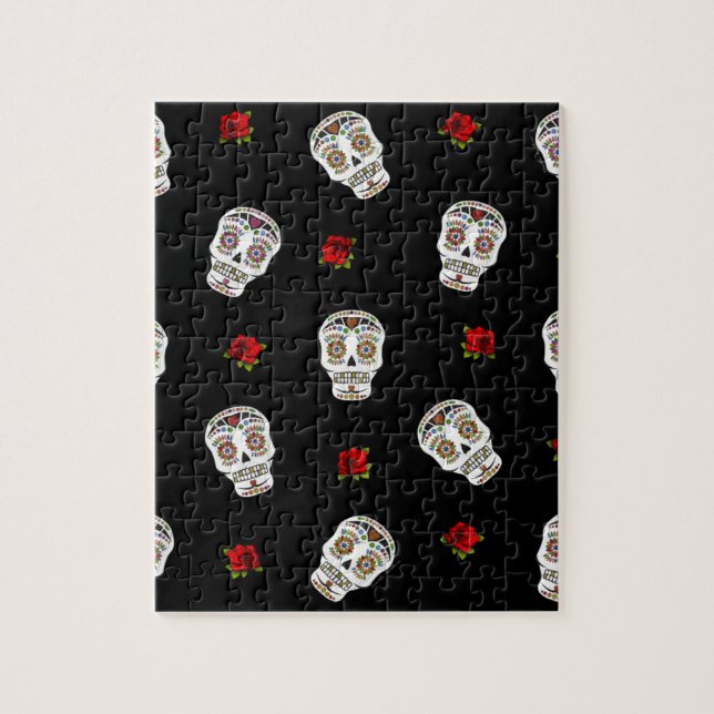 RAB Rockabilly Sugar Skulls Rose auf schwarz Puzzle (Vertikal)