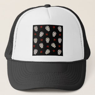 RAB Rockabilly Sugar Skulls Rose auf schwarz Truckerkappe