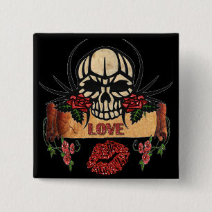 RAB Rockabilly Totenkopf Rosen Lippenstift Liebe Button