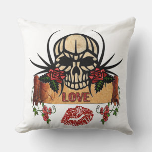 RAB Rockabilly Totenkopf Rosen Lippenstift Liebe Kissen