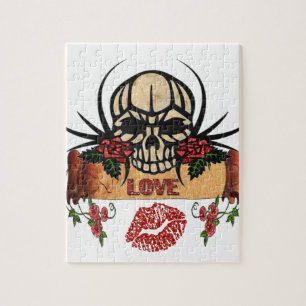 RAB Rockabilly Totenkopf Rosen Lippenstift Liebe Puzzle