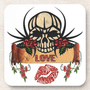 RAB Rockabilly Totenkopf Rosen Lippenstift Liebe Untersetzer
