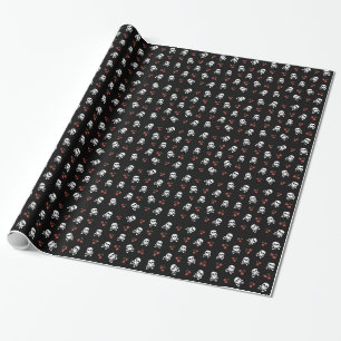 RAB Rockabilly Totenköpfe und Kirschen auf Schwarz Geschenkpapier