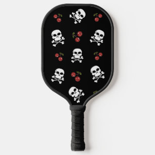 RAB Rockabilly Totenköpfe und Kirschen auf Schwarz Pickleball Schläger
