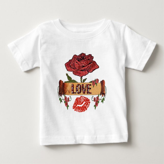 RAB Rockabilly Valentine Roses, Love & Lipstick Baby T-shirt (Vorderseite)