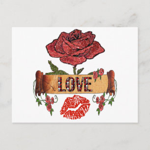 RAB Rockabilly Valentine Roses, Love & Lipstick Feiertagspostkarte