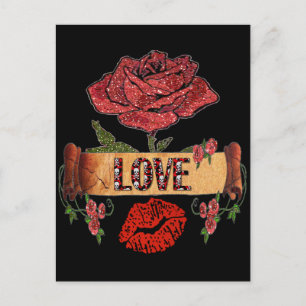 RAB Rockabilly Valentine Roses, Love & Lipstick Feiertagspostkarte