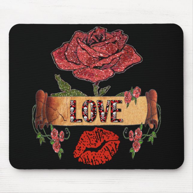 RAB Rockabilly Valentine Roses, Love & Lipstick Mousepad (Vorne)