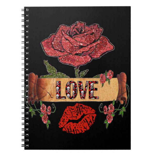 RAB Rockabilly Valentine Roses, Love & Lipstick Notizblock (Vorderseite)