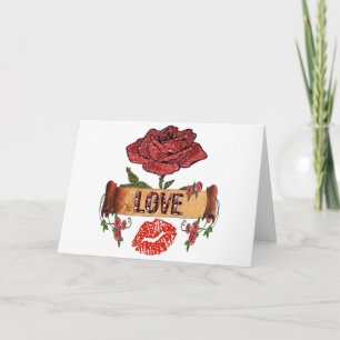 RAB Rockabilly Valentinsrosen, Liebe & Lippenstift Feiertagskarte
