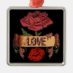 RAB Rockabilly Valentinsrosen, Liebe & Lippenstift Ornament Aus Metall