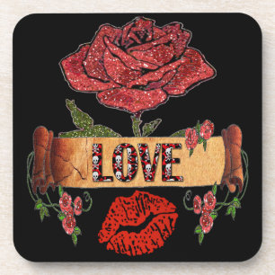 RAB Rockabilly Valentinsrosen, Liebe & Lippenstift Untersetzer