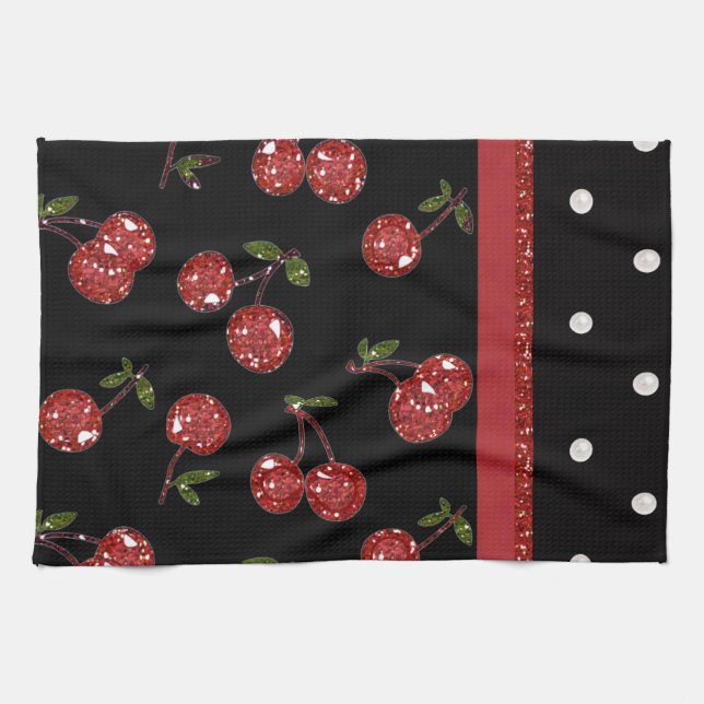 RAB Rockabilly Very Cherry Cherries Black Handtuch (Horizontal)