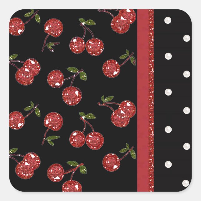 RAB Rockabilly Very Cherry Cherries Black Quadratischer Aufkleber (Vorderseite)