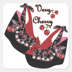 RAB Rockabilly Very Cherry Shoes Quadratischer Aufkleber