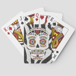 RAB Rockabilly Zucker-Schädel auf Zebradruck Spielkarten