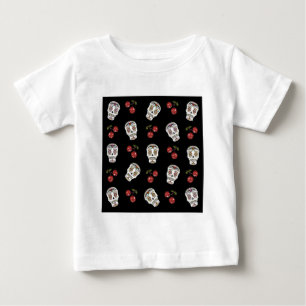 RAB Rockabilly Zucker Schädel Kirschen auf Schwarz Baby T-shirt