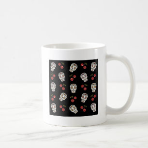 RAB Rockabilly Zucker Schädel Kirschen auf Schwarz Kaffeetasse