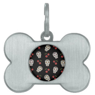RAB Rockabilly Zucker Schädel Kirschen auf Schwarz Tiermarke