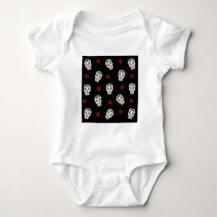 RAB Rockabilly Zucker Schädel Rosen auf Schwarz Baby Strampler