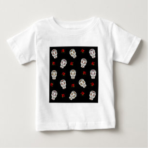 RAB Rockabilly Zucker Schädel Rosen auf Schwarz Baby T-shirt