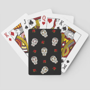 RAB Rockabilly Zucker Schädel Rosen auf Schwarz Spielkarten
