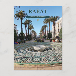 Rabat Avenue Mohammed V und Zellige-Brunnen Postkarte