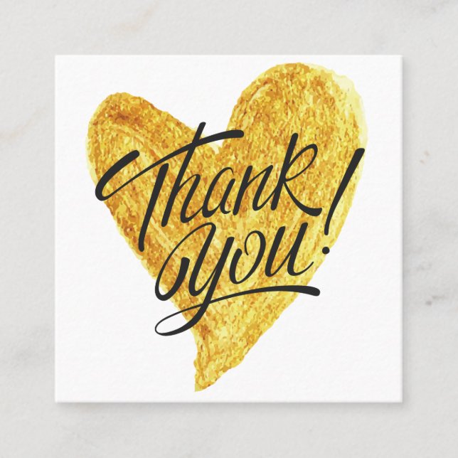 Rabatt auf die Goldherzkalligraphie Vielen Dank Quadratische Visitenkarte (Vorderseite)