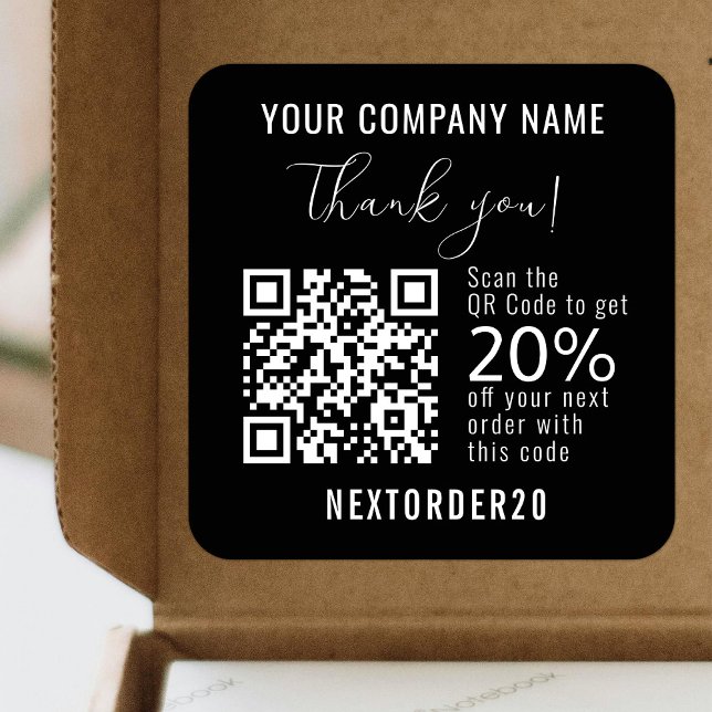 Rabattcoupon QR Code Business Black Vielen Dank Quadratischer Aufkleber (Von Creator hochgeladen)