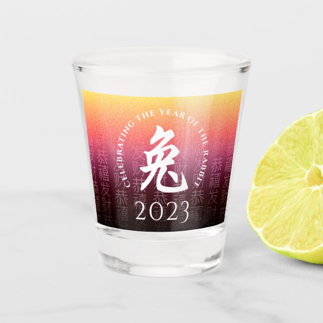 Rabbit 兔 Red Gold Chinesisches Zodiac Lunar Symbol Schnapsglas (Vorderseite)