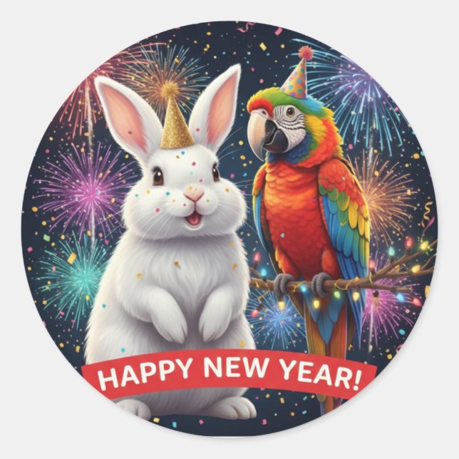 Rabbit and Parrot New Year Sticker (Vorderseite)