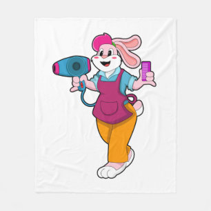 Rabbit as Hairdresser with Hair dryer & Comb Fleecedecke