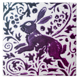 Rabbit Batik Modernes Lila Blaues Blumenwald Fliese