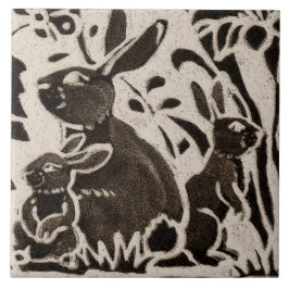 Rabbit Batik Stoneware Woodland Animal Tan Brown Fliese