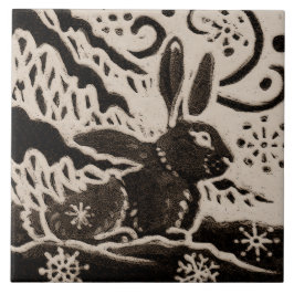 Rabbit Batik Stoneware Woodland Animal Tan Brown Fliese