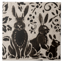 Rabbit Batik Stoneware Woodland Animal Tan Brown Fliese