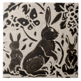 Rabbit Batik Stoneware Woodland Animal Tan Gray Fliese