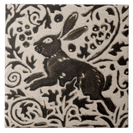 Rabbit Batik Stoneware Woodland Animal Tan Gray Fliese