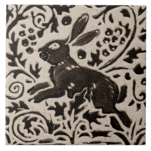 Rabbit Batik Stoneware Woodland Animal Tan Gray Fliese