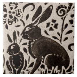 Rabbit Batik Woodland Animal Tan Grau Brown Floral Fliese