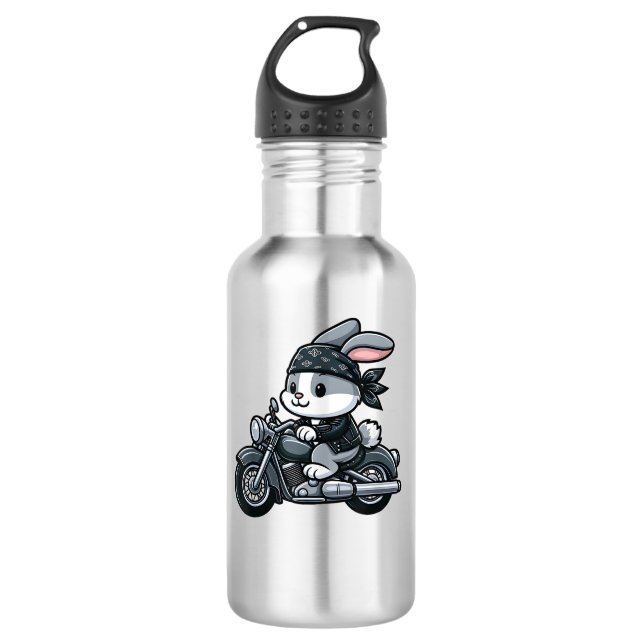Rabbit Biker Pet Funny Motorrad Edelstahlflasche (Vorderseite)