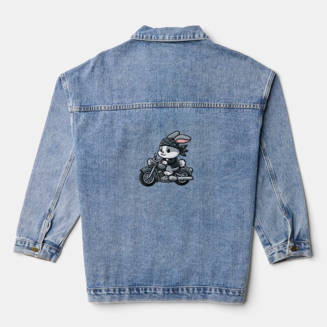 Rabbit Biker Pet Funny Motorrad Jeansjacke (Rückseite)