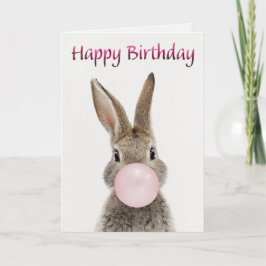 Rabbit Blowing Pink Bubble gum Happy Birthday Karte