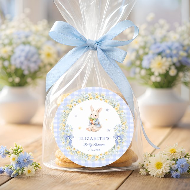 Rabbit Blue Gingham Baby Shower Thank You Runder Aufkleber (Von Creator hochgeladen)