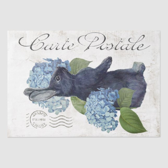 Rabbit Blue Hydrangea Blume Carte Postale Französi Seidenpapier (Vorderseite)